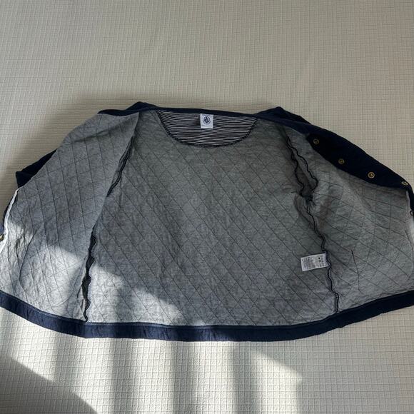 Petit Bateau Navy Diamond Quilted Cotton Blend Girls Jacket Snap Buttons 12Y - Picture 4 of 10